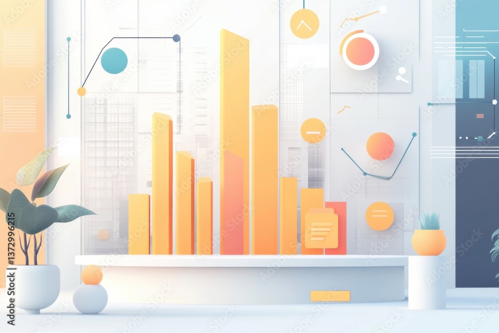 Aufkleber Visual representation of e-commerce sales growth with bar charts and financial graphs in a modern corporate setting