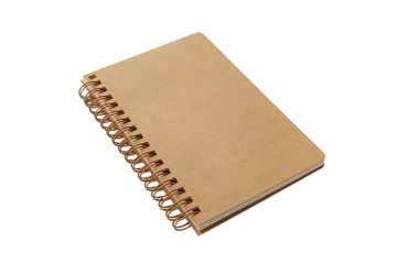 A Simple, Eco-Friendly Spiral-Bound Kraft Paper Notebook  isolated on transparent background , cutout