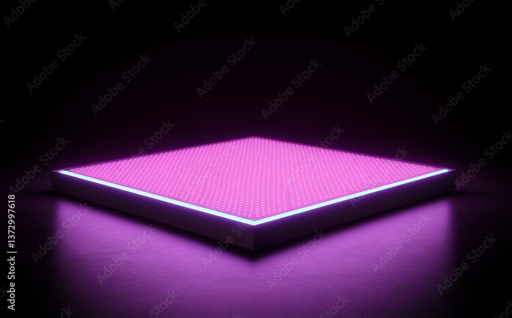 Poster a 3d rendering featuring an abstract background with glowing dots, screen pixels, and neon lights, e