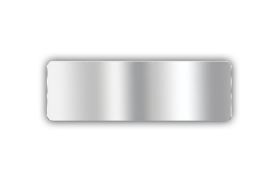 Glossy silver rectangle label on transparent PNG background, shiny metallic tag with soft shadow, ideal for luxury packaging, branding, coupon design, product badge, or elegant UI element

