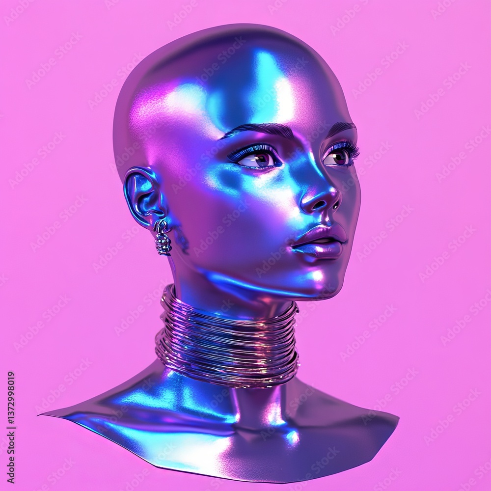 Poster a futuristic robot or artificial human is depicted in a 3d rendering illustration made from iridesce