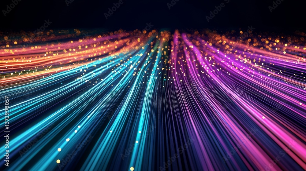 Poster a 3d rendering features an abstract background that showcases a vibrant spectrum of colors, accompan