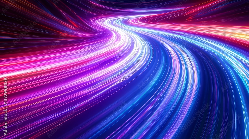 Poster a 3d rendering featuring an abstract, simple neon background with ultra violet rays and blue and pin