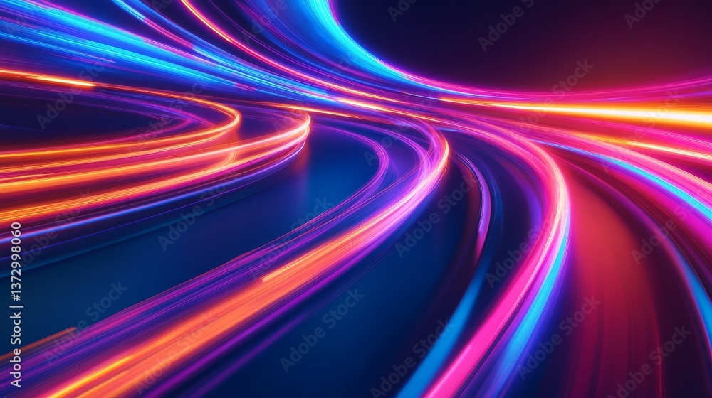 Aufkleber a 3d rendering featuring an abstract multicolor spectrum background with bright orange and blue neon
