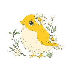 Easter Chick Floral Rustic Cute Bird Floral Vector Greeting Sketch Animal Element Elegant Festive Card