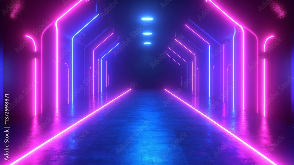 Poster a 3d abstract neon background featuring a geometric design with polygonal elements, evoking a cyber 
