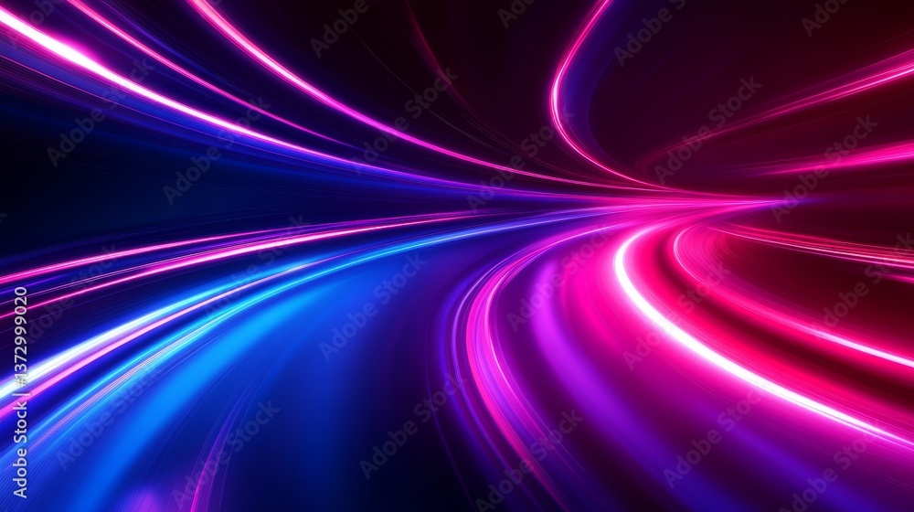 Poster the image is a 3d render of an abstract background with neon lines that curve and twist, forming a t