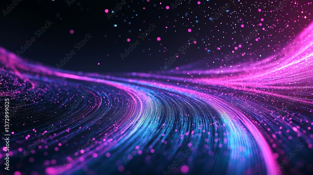 Poster a 3d rendering featuring an abstract background adorned with curvy neon lines, creating a trendy wal