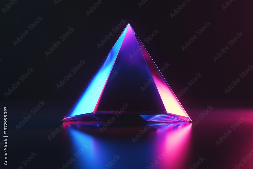 Poster a 3d rendering featuring a triangular frame with a blue and pink neon color scheme, set against an a