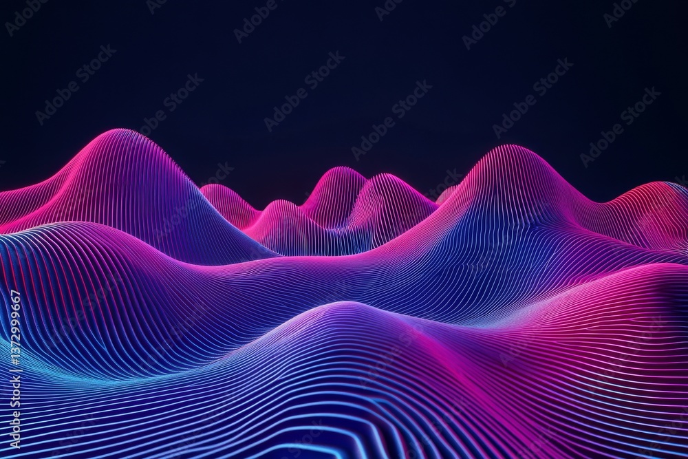 Poster the floor is adorned with dynamic, wavy lines that glow, set against an abstract background in a 3d 