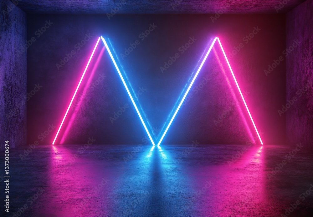 Poster a 3d rendering featuring an abstract background with pink and blue neon hues, glowing triangle lines