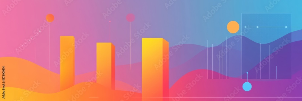 Poster e-commerce sales growth visualized with modern bar charts and graphs on a stylish gradient backgroun