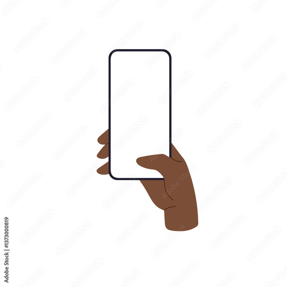 Poster phone with blank screen, hand using smartphone, finger tap and capture photo. mobile device held by 