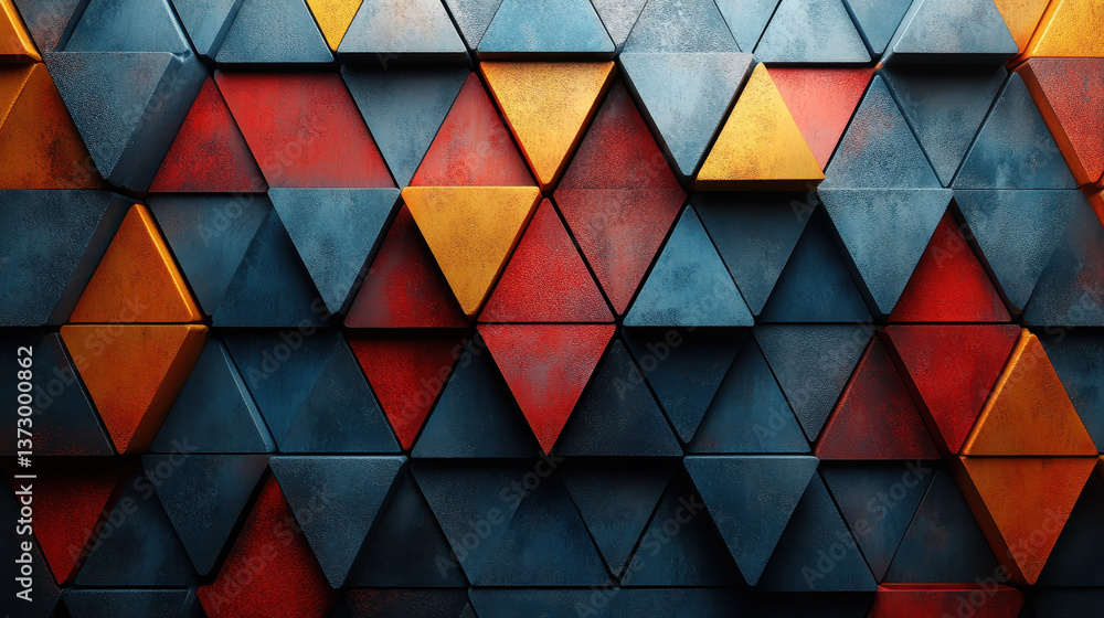 Poster abstract 3d triangular geometry background with displaced metallic textured surfaces