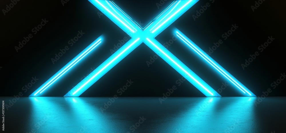 Aufkleber blue glowing laser lights illuminate a deserted tunnel garage hallway gate in a 3d virtual reality r