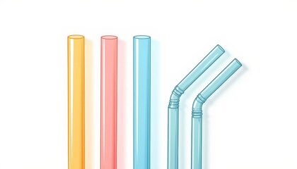 Sleek reusable glass straws on white background, eco-friendly concept