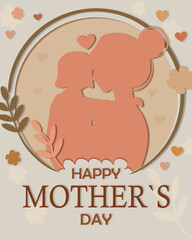 Happy Mother's Day Paper Cut Design Poster Mother And Child