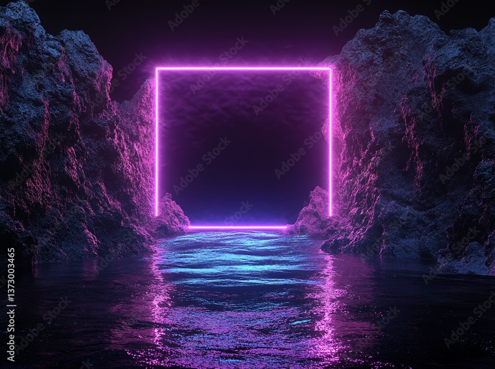 Poster the scene is set with a 3d render of an abstract fluorescent background, complete with a laser show,