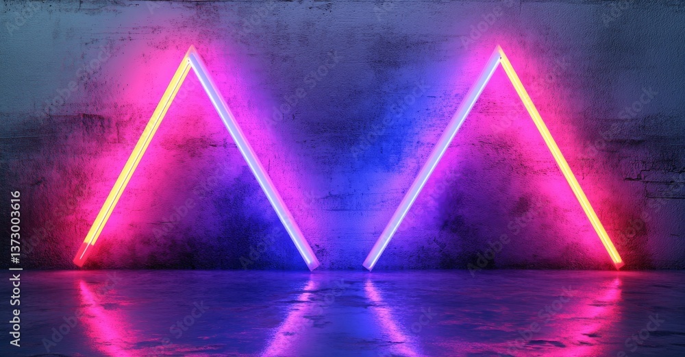 Poster the image features a geometric shape in neon, positioned in front of a dark tunnel and surrounded by
