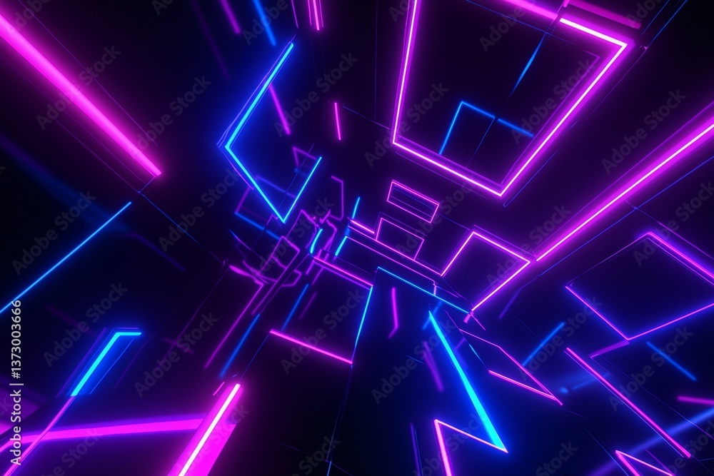 Poster the background of this 3d illustration is an abstract geometric motion, with neon squares that creat