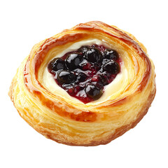 A Delicate Danish Pastry Filled with Cream Cheese and Blueberries Isolated on Transparent Background
