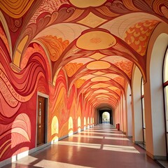 Fototapeta premium Corridor with arched ceilings and colorful murals