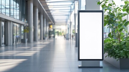 Office building walkway and blank billboard providing a platform for digital or print advertising.