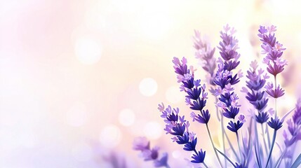 Obraz premium Close-up of purple flowers against white and pink backdrop with soft light behind