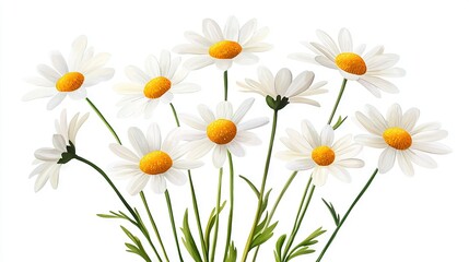 Obraz premium A vase filled with white daisies has green stems and a yellow dot on the center of each stem