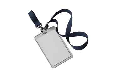 A Blank Identification Badge with a Dark-Blue Lanyard  isolated on transparent background , cutout