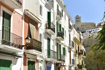 Dalt Vilas, Ibiza town, Balearic Islands, Spain. The beautiful small town in Mediterranean sunlight full of Spanish culture.