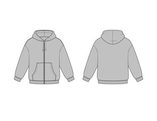 Unisex Zip Hoodie Oversized Vector Technical Flat Sketch