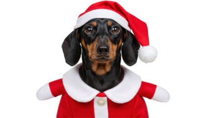 Isolated Dachshund Dog with Christmas Hat