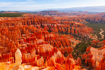 Magic view of the Bryce Canyon National Park in the Utah State, famous for its red, orange and...
