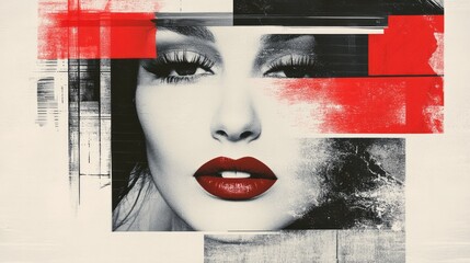 Portrait of a woman with red lipstick in abstract