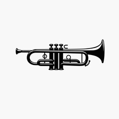 Naklejka premium Black and white trumpet silhouette, minimalist illustration