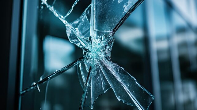 broken window glass on black background