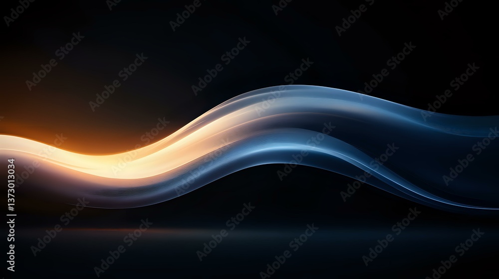 Poster elegant smooth wave of light and smoke creating dynamic flowing curves against dark background, blen