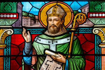Obraz premium Stained glass (1912) of Saint Thibaut. Catholic Saint.