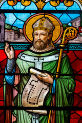 Fototapeta premium Stained glass (1912) of Saint Thibaut. Catholic Saint.