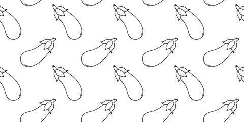 Design featuring continuous pattern of eggplants on a white background