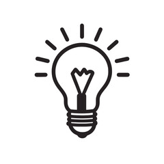 Light bulb icon, isolated on white transparent background. 