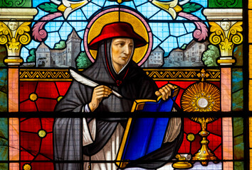 Stained glass (1912) of Blessed Hugues de Saint Chef. Catholic Saint.
