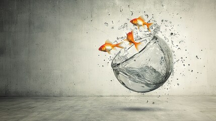 Obraz premium A group of goldfish leaping from the water to reach the opposite side of the bowl