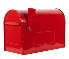 Bright Red Mailbox with Open Door and Raised Flag – Classic Postal Delivery Icon isolated on transparent background