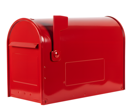 Bright Red Mailbox with Open Door and Raised Flag – Classic Postal Delivery Icon isolated on transparent background - Powered by Adobe