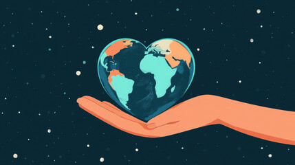 Fototapeta premium planet earth in the shape of a heart on a hand, world health day, april 7, care for the environment, nature