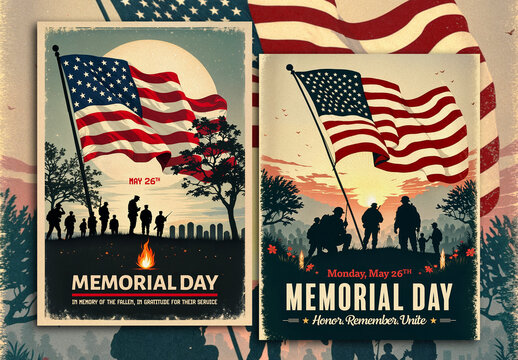 Vintage Memorial Day Remembrance Poster Set