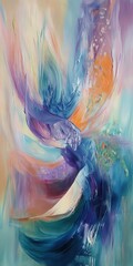 Abstract Composition in Pastel Hues: A captivating abstract composition, a symphony of soft, flowing brushstrokes in an array of pastel colors. This artwork embodies a sense of serenity, fluidity.