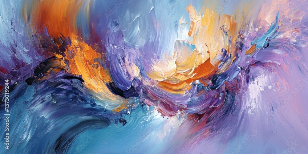 Poster vibrant brushstrokes of emotion: a dynamic abstract artwork explodes with color, depicting sweeping 